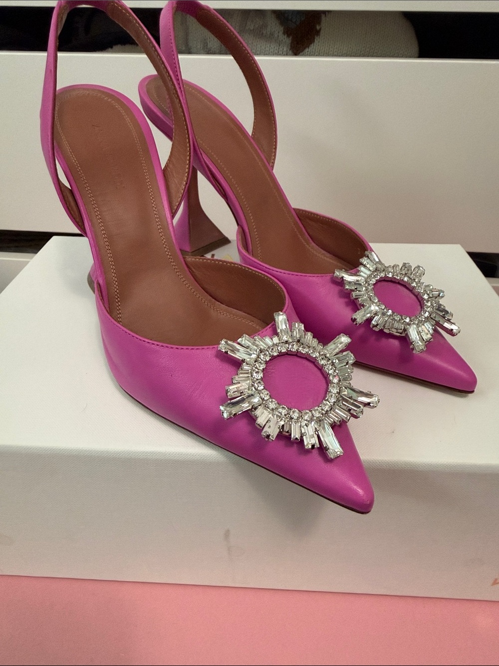 Amina Muaddi Pink Begum Slingback Heels